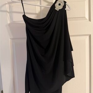 Xscape Black One-Shoulder Dress with Embellishment